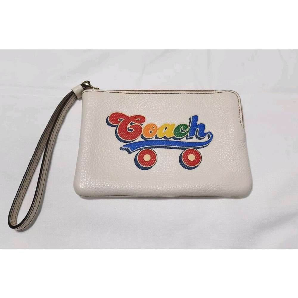 Coach Women's Corner Zip Wristlet With Rainbow Roller‎ Skate Graphic NWT